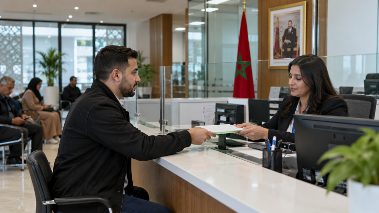 مواطن مغربي يقدم ملف تجديد البطاقة الوطنية داخل مصلحة إدارية